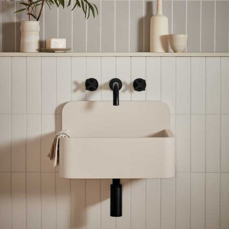 Oskar Rectangular Concrete Basin With Backsplash - Freestanding - Linen White