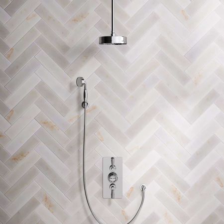 Klee Dual Outlet Concealed Shower with Hook Mount, 210mm Ceiling Arm & 8" Rose - Metal Lever - Chrome