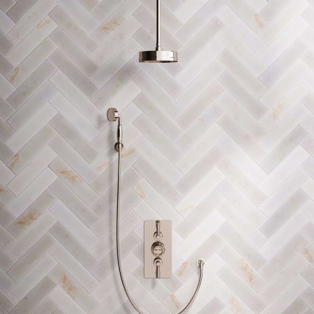 Klee Dual Outlet Concealed Shower with Hook Mount, 210mm Ceiling Arm & 8" Rose - Metal Lever - Polished Nickel