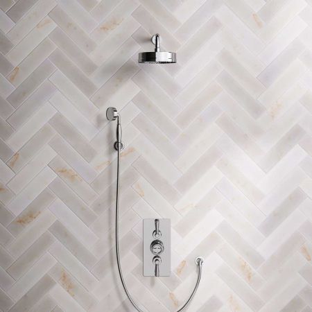 Klee Dual Outlet Concealed Shower with Hook Mount, 300mm Wall Arm & 8" Rose - Metal Lever - Chrome