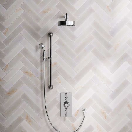 Klee Dual Outlet Concealed Shower with Slider Rail, 500mm Wall Arm & 8" Rose - Metal Lever - Chrome