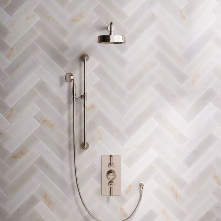 Klee Dual Outlet Concealed Shower with Slider Rail, 500mm Wall Arm & 8" Rose - Metal Lever - Polished Nickel