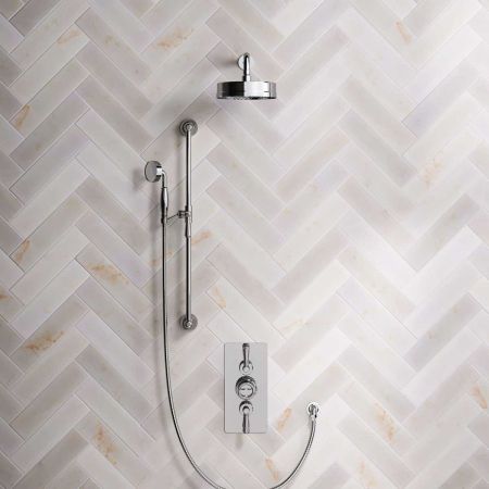 Klee Dual Outlet Concealed Shower with Slider Rail, 300mm Wall Arm & 8" Rose - Metal Lever - Chrome