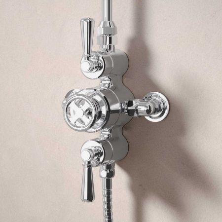 Klee Dual Outlet Exposed Shower with Rigid Riser, Hook Mount & 8" Rose - Metal Lever