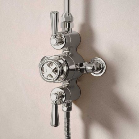 Klee Dual Outlet Exposed Shower with Rigid Riser, Mounted Handshower & 8" Rose - Metal Lever -  Polished Nickel