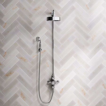 Klee Dual Outlet Exposed Shower with Rigid Riser, Hook Mount & 8" Rose - Metal Lever - Chrome