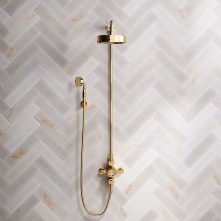 Klee Dual Outlet Exposed Shower with Rigid Riser, Hook Mount & 8" Rose - Metal Lever - Living Brass