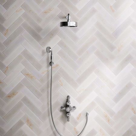 Klee Dual Outlet Semi Exposed Shower with Hook Mount, 500mm Wall Arm & 8" Rose - Metal Lever - Chrome