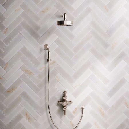 Klee Dual Outlet Semi Exposed Shower with Hook Mount, 500mm Wall Arm & 8" Rose - Metal Lever - Polished Nickel