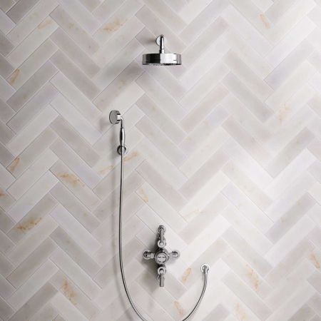 Klee Dual Outlet Semi Exposed Shower with Hook Mount, 300mm Wall Arm & 8" Rose - Metal Lever - Chrome