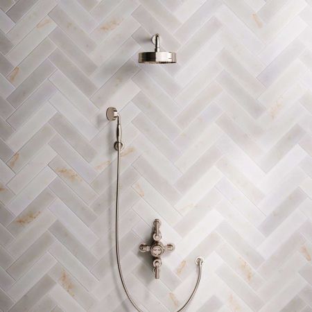 Klee Dual Outlet Semi Exposed Shower with Hook Mount, 300mm Wall Arm & 8" Rose - Metal Lever - Polished Nickel