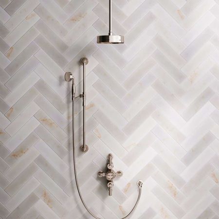 Klee Dual Outlet Semi Exposed Shower with Slider Rail, 210mm Ceiling Arm & 8" Rose - Metal Lever - Polished Nickel