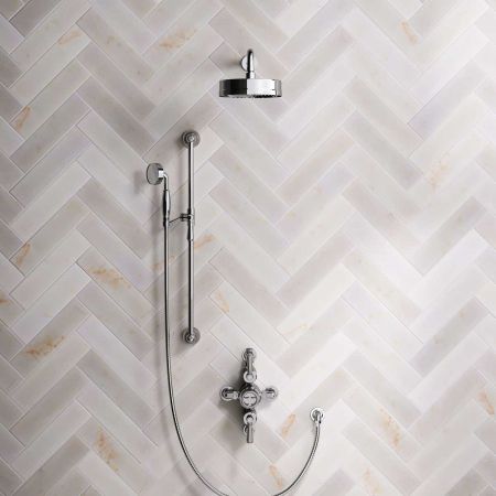 Klee Dual Outlet Semi Exposed Shower with Slider Rail, 500mm Wall Arm & 8" Rose - Metal Lever - Chrome