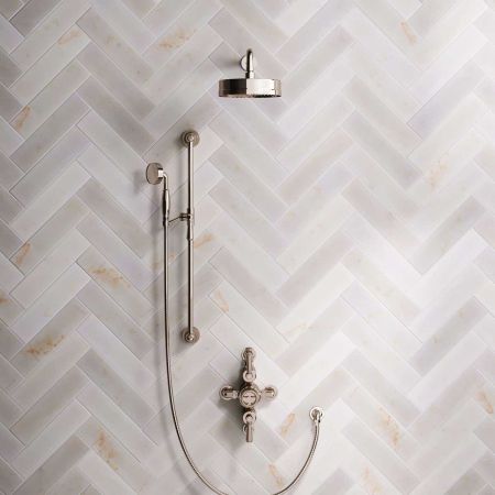 Klee Dual Outlet Semi Exposed Shower with Slider Rail, 500mm Wall Arm & 8" Rose - Metal Lever - Polished Nickel