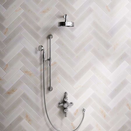 Klee Dual Outlet Semi Exposed Shower with Slider Rail, 300mm Wall Arm & 8" Rose - Metal Lever - Chrome