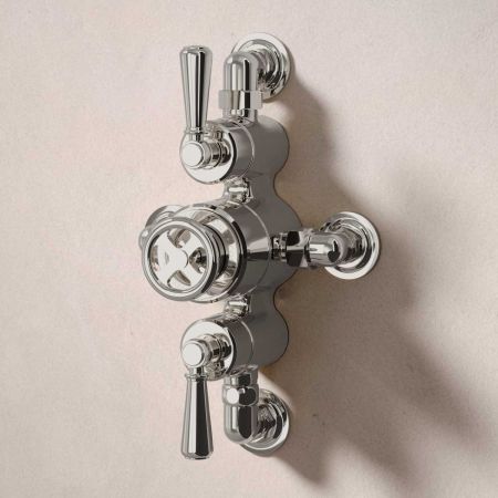 Klee Dual Outlet Semi Exposed Shower with Hook Mount, 210mm Ceiling Arm & 8" Rose - Metal Lever - Polished Nickel