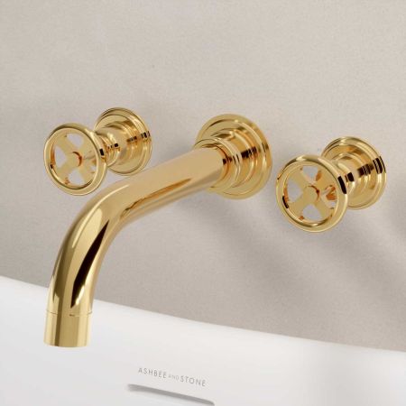 Klee Wall Mounted 3 Hole Bath Filler - Living Brass