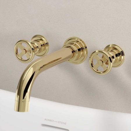 Linton - 3-Hole Bath Filler - Wall Mounted - Metal Lever - Timeless Brass