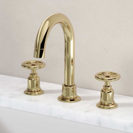 Linton Metal Lever 3 Hole Basin Mixer C/W Pop Up Waste Timeless Brass