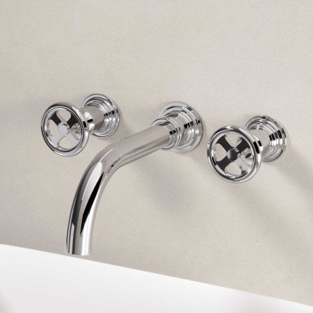 Linton - 3-Hole Basin Mixer - Wall Mounted - Metal Lever - Chrome