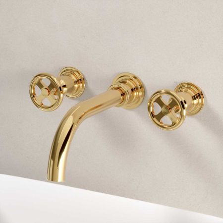 Linton - 3-Hole Basin Mixer - Wall Mounted - Metal Lever - Brass