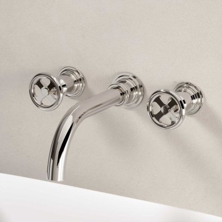 Linton - 3-Hole Basin Mixer - Wall Mounted - Metal Lever - Nickel