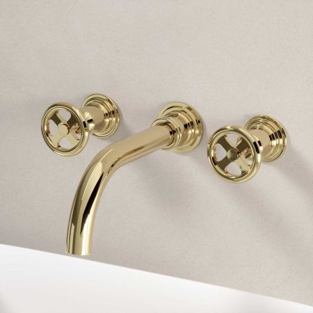 Linton - 3-Hole Basin Mixer - Wall Mounted - Metal Lever - Brass