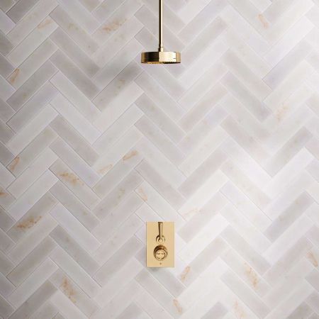 Klee Single Outlet Concealed Shower with 210mm Ceiling Arm & 8" Rose - Metal Lever - Living Brass