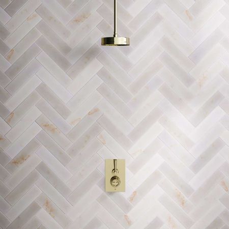 Klee Single Outlet Concealed Shower with 210mm Ceiling Arm & 8" Rose - Metal Lever - Timeless Brass