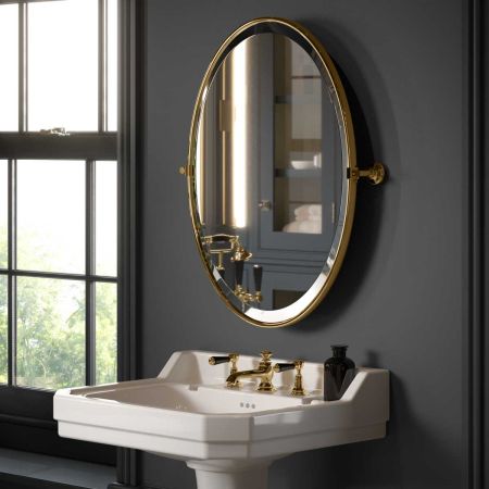 Traditional Collection Hinged Oval Mirror - Living Brass