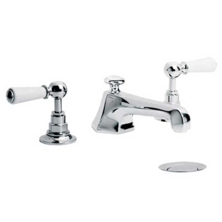 Lefroy Brooks Classic Mackintosh White Lever Three Hole Basin Mixer With Pop-Up Waste WL1228