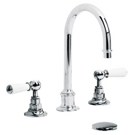 Lefroy Brooks Classic White Lever Tubular Three Hole Basin Mixer With Click-Up Waste WL1230