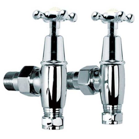 Lefroy Brooks Connaught Cross Handle Radiator Stopcocks With Connectors & 150mm Downpipes (Pair) CH1150