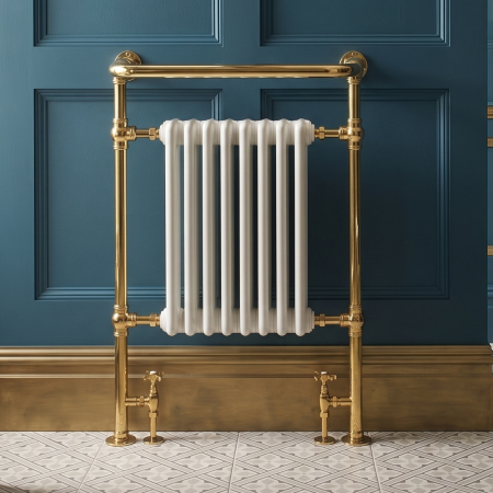 Vogue Regency Floor & Wall Mounted Radiator & Towel Rail - Brass Construction - Polished Brass