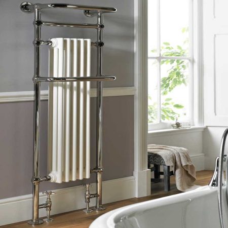 Vogue Regency Tall Floor & Wall Mounted Radiator & Towel Rail - Brass Construction - Polished Brass