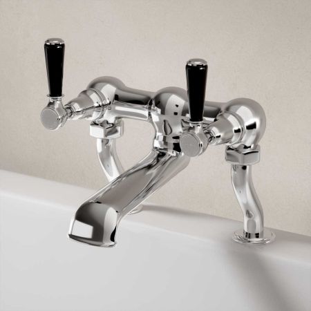Linton Deck Mounted 2 Hole Bath Filler - Black Lever