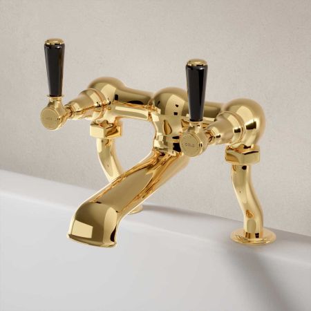 Linton Bath Filler Tap Black Lever Living Brass 3/4BSP