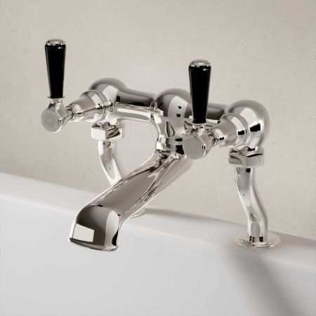Linton Bath Filler Tap Black Lever Nickel 3/4BSP