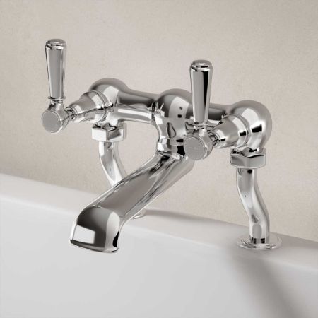 Linton Deck Mounted 2 Hole Bath Filler - Metal Lever - Chrome