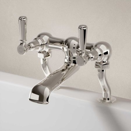 Linton Deck Mounted 2 Hole Bath Filler - Metal Lever - Polished Nickel