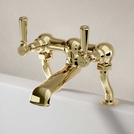 Linton Deck Mounted 2 Hole Bath Filler - Metal Lever - Timeless Brass