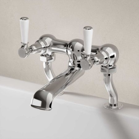 Linton Bath Filler Tap White Lever Chrome 3/4BSP