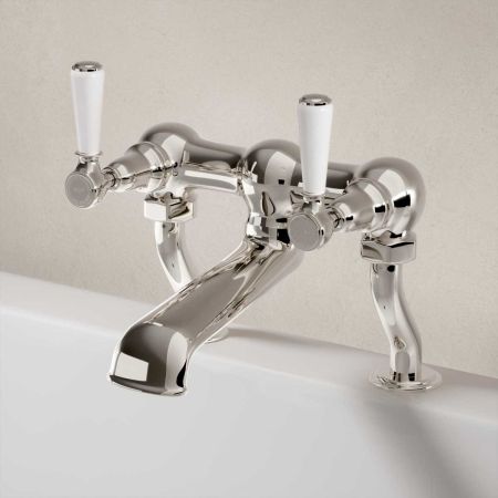 Linton Deck Mounted 2 Hole Bath Filler - White Lever