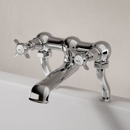 Linton Deck Mounted Bath Filler with Crosshead in Chrome