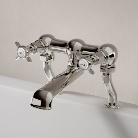 Linton Deck Mounted Bath Filler with Crosshead in Polished Nickel