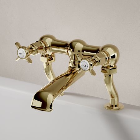 Linton Classic Deck Mounted Bath Filler with Crosshead in Timeless Brass