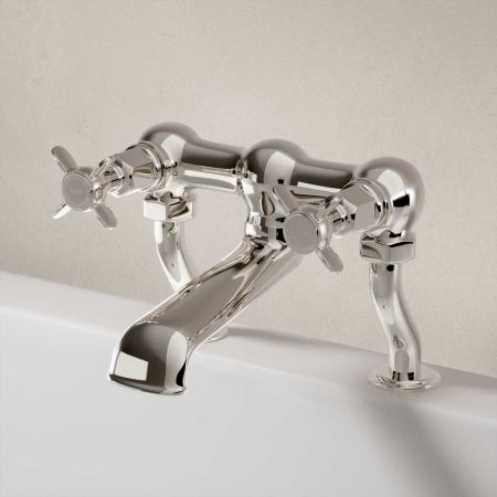 Linton Bath Filler Tap White Lever Nickel 3/4BSP