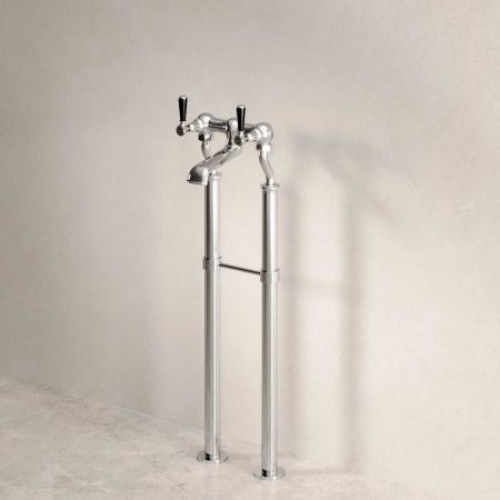 Linton Bath Filler Tap with Standpipes Black Lever Chrome 3/4BSP (For Baths Without Tap Holes Only)