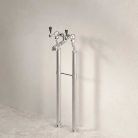 Linton Bath Filler Tap with Standpipes Black Lever Polished Nickel 3/4BSP (For Baths Without Tap Holes Only)