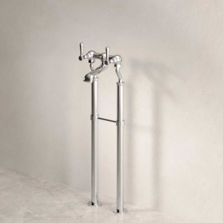 Linton Floor Mounted 2 Hole Bath Filler with 725mm Standpipes - Metal Lever - Chrome